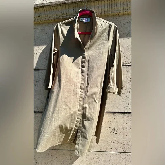 TUCKERNUCK ✨ Khaki Brown/Olive Charlie Shirt Dress ✨ 3/4 Sleeves ✨ Size M - Picture 5 of 14